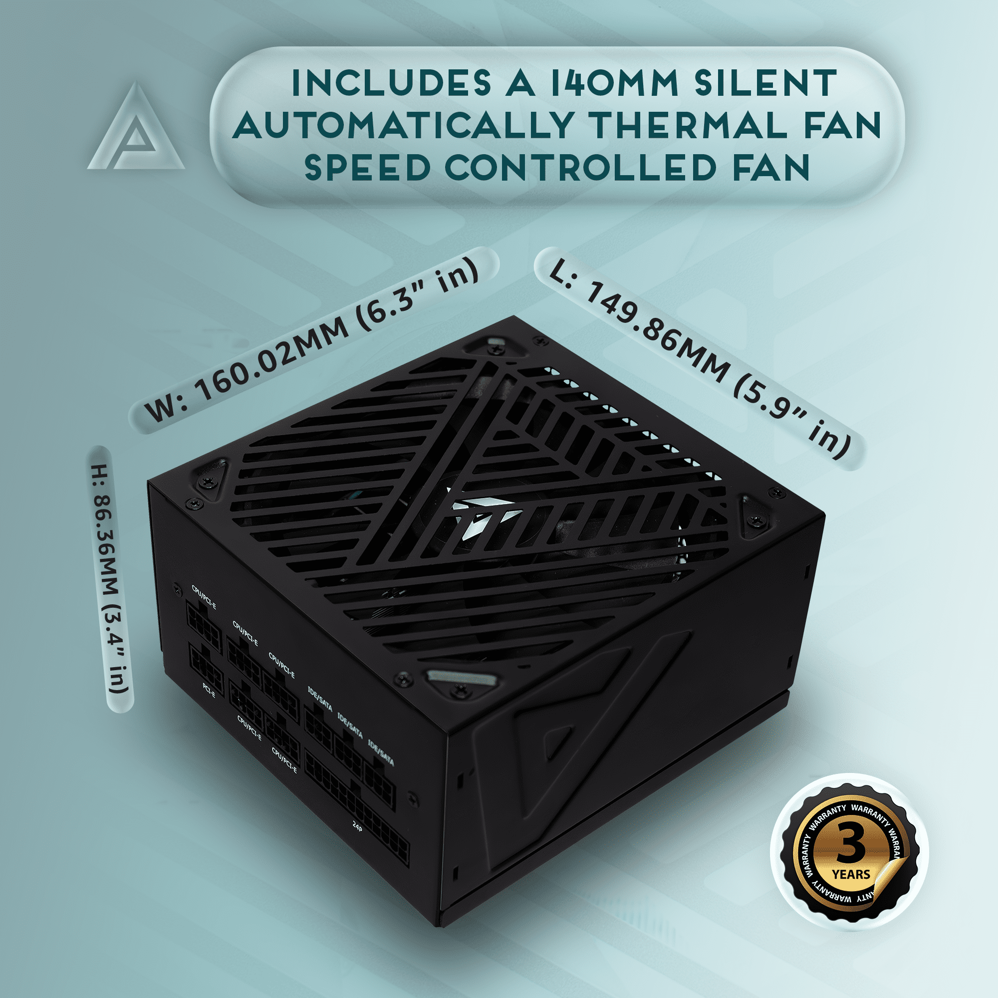 Apevia ATX-SL1200W Soul 1200W ATX 3.0 & 3.1 Compatible, Fully Modular, PCIe 5.1 12V-2x6 Connector ATX Active PFC, DC to DC Converter Design, 140mm Silent Fan, RoHS Compliance, Gaming Power Supply
