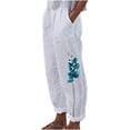 thumbnail image 1 of Pantalones estampados de bolsillo de algodón y lino sueltos casuales de verano para mujer Pantalones Pompotops ulkah938909, 1 of 4