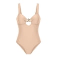 thumbnail image 7 of HOMBOM Womens Ruched Swimsuits One Piece Swimwear Thong Cutout Beige Tummy Control Slimming Bathing Suit for Women, 7 of 7