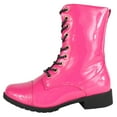 thumbnail image 2 of Forever Women Shoes Combat Army Style Boots Lace Up Side Zipper Booties Hot Pink Fuchsia Patent 8, 2 of 4