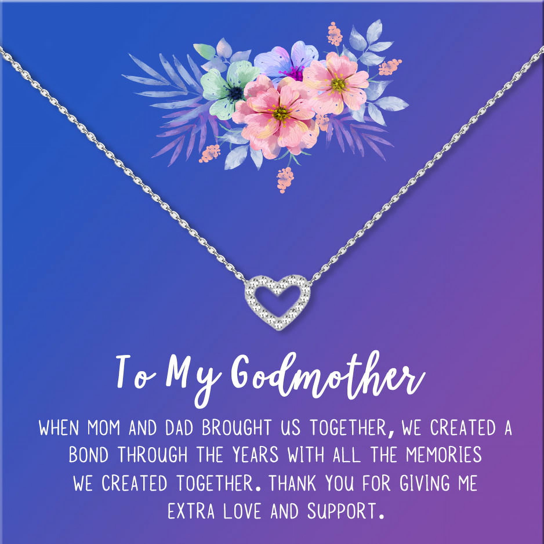 To My God Mother Mother's Day Gift, Gift for Her, Godmother's Day Gift, Godmother's Gift for Mother's Day, Godmother's Day Necklace and Card [Silver Heart,Blue-Purple Gradient]