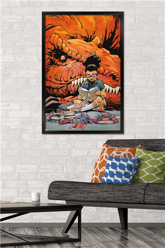 Marvel Moon Girl & Devil Dinosaur - Reading Wall Poster, 22.375" x 34" Framed