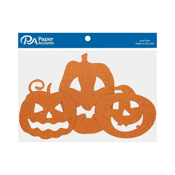 Glitter Shape 6pc Jack O' Lanterns Orange