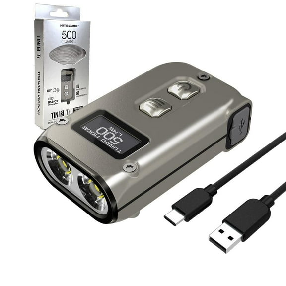 Nitecore TINI-2 Ti Titanium Dual-CoreRechargeable LED Keychain Light - 500 Lumens w/ FREE Eco Sensa Type C USB Cable