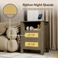 thumbnail image 6 of PetFurnishn 26.18" End Table with Charging Station and Rattan Drawers, Farmhouse Nighstand, Wooden Storage Bedside Table, Living Room, Bedroom(1,Vintage Gray), 6 of 9