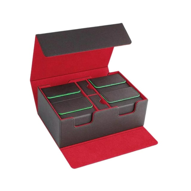 Estuche organizador de cartas de hockey Interior rojo y verde.