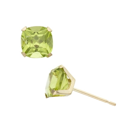 Emerald Cut Peridot Post Earrings - 2 Carat T.G.W. Peridot 10kt Yellow Gold 6mm x 6mm Cushion-Cut Post Earrings