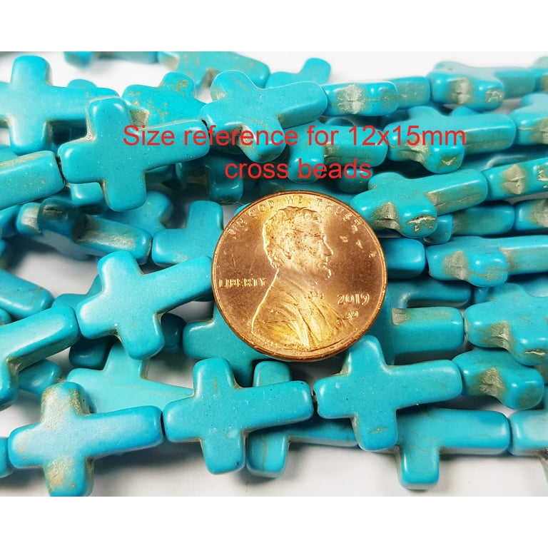 12x15mm 16 inch Strand Turquoise Blue Howlite Cross Beads for Jewelry Making, Women's, Size: One Size