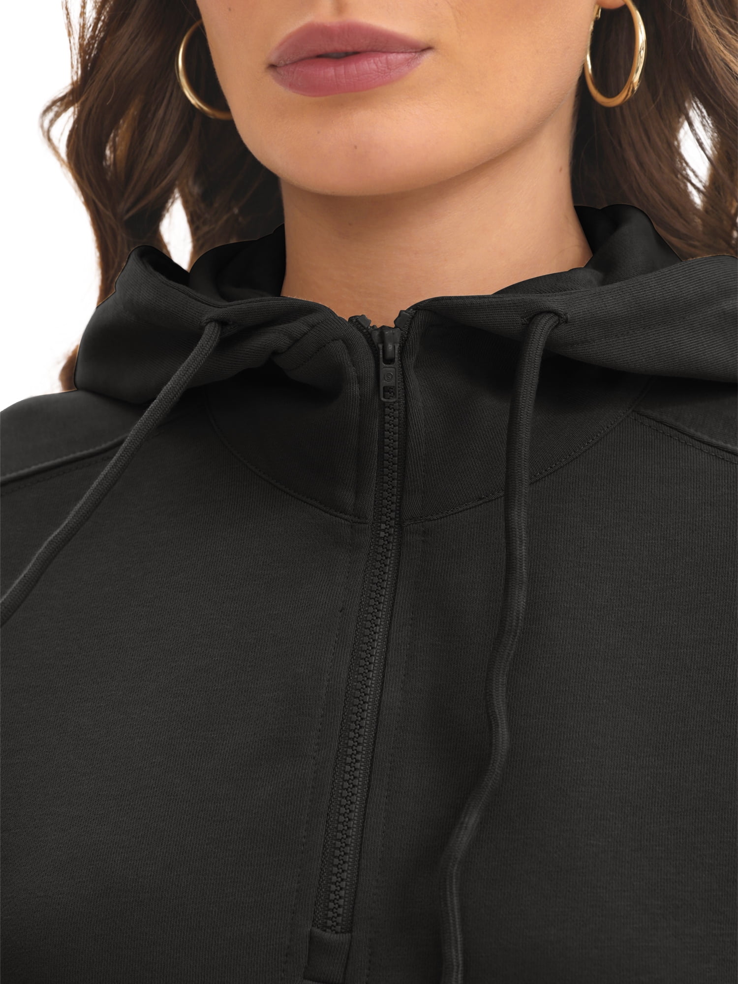 DARING DIVA Women's Stylish Cropped Half Zip Hoodie with Trendy Side Slits S Black