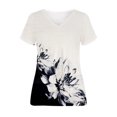 thumbnail image 4 of Idoravan Womens Plus Tops Clearance Women Casual Slimming Draw Back Printed Short Sleeves V-Neck Lace Blouse Tops, 4 of 5