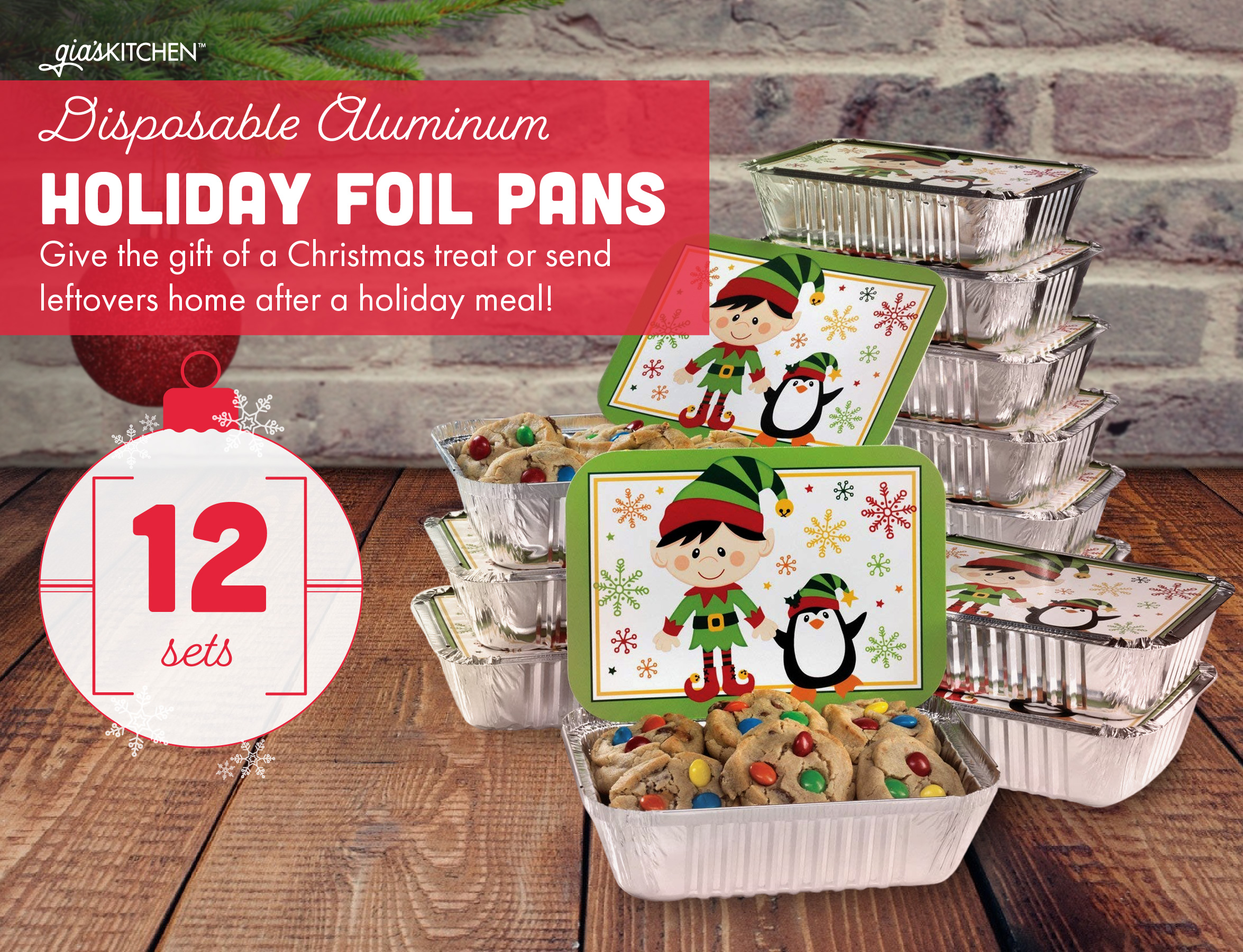 Christmas Food Foil Containers with Festive Lids – Rectangle Aluminum Containers, Set of 24 