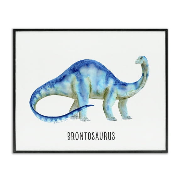 Stupell Industries Brontosaurus Dinosaur Learning Animals Painting Black Framed Art Print Wall Art, 14 x 11