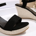 thumbnail image 5 of Black Womens Round Toe Wedge Sandals Featuring One Strap For Plus Size Spring Summer Casual Beach Wear, 5 of 9