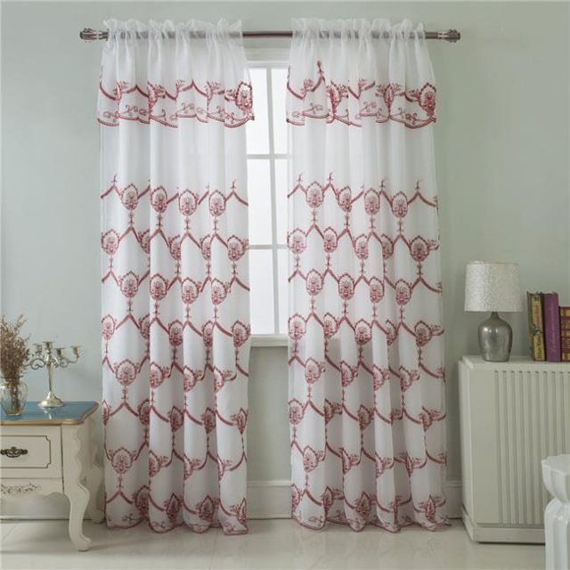 RT Designers Collection PNR17077 54 x 84 Po. Rideau à Poche pour Tringle en Satin Brodé Rochelle avec Cantonnière Attachée 18 Po., Rouge