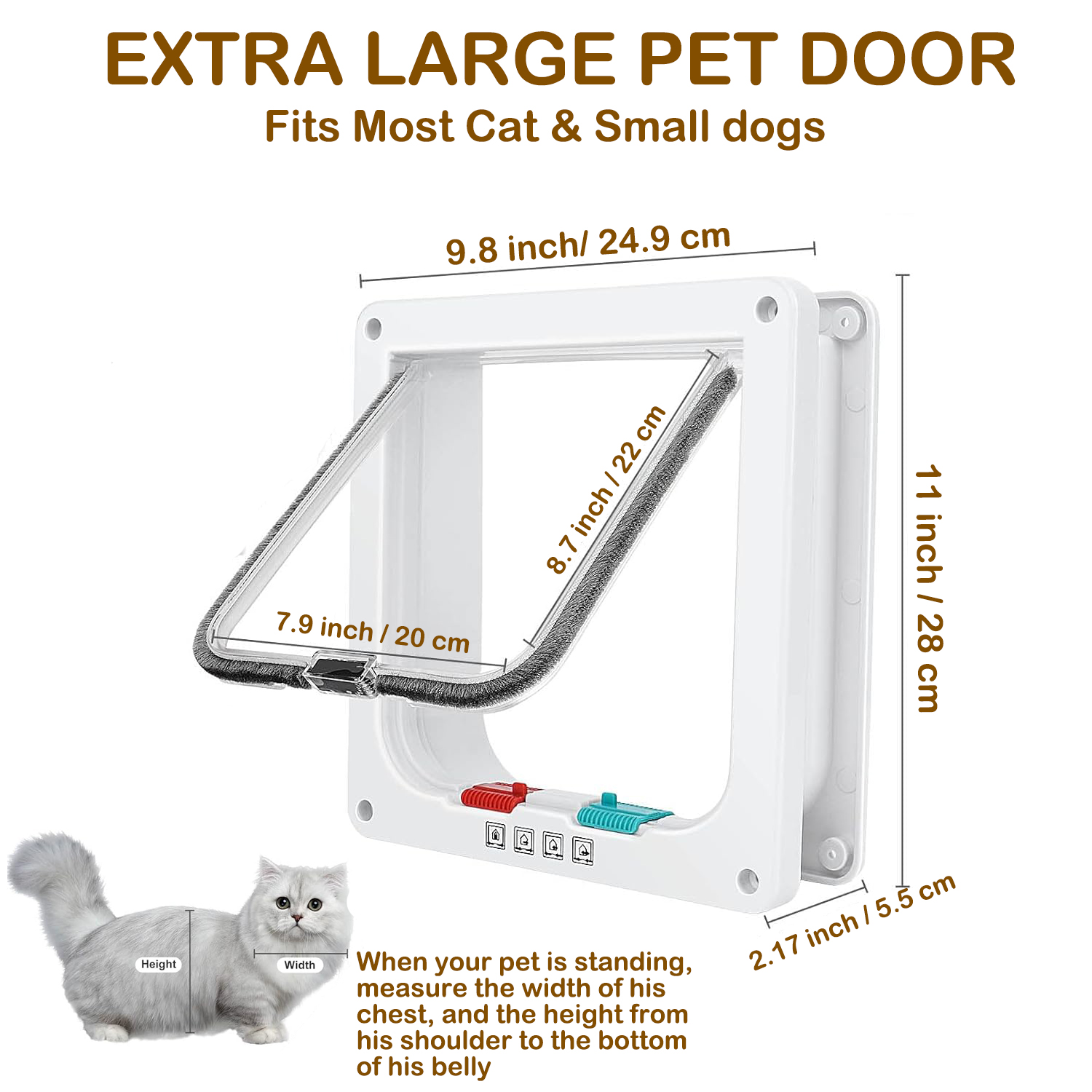 Dinosam Extra Large Cat Door, 4-Way Locking, Weatherproof, White photo 4
