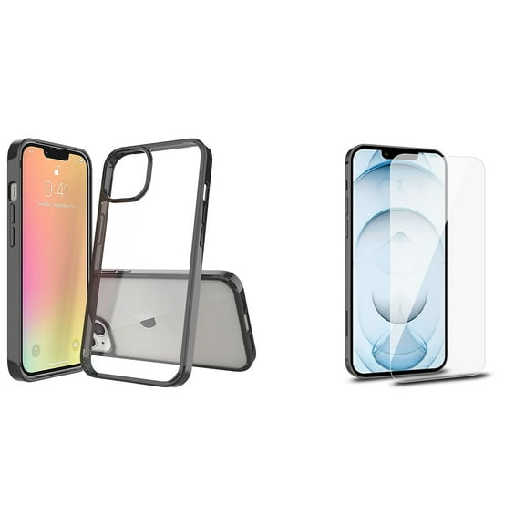 Case with Screen Protector Bundle for iPhone 14: Fusion Protector Slim Case (Black) and (2-Pack) Tempered Glass Shields