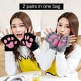 thumbnail image 3 of 2Pairs Cat Claw Paw Winter Plush Half Finger Gloves Mitten For Girls, 3 of 6