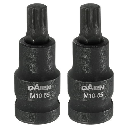 Uxcell 2pcs M10 Triple Square Bit Socket 55mm/2.17 Length 1/2 Square Drive 12 Point Spline Extension Impact Bit Power Nut Driver Set S2 Steel Socket Ratchet Wrench Bits Black