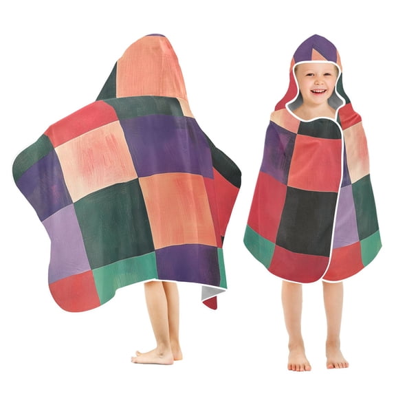 Yayeee Kids Hooded Towels Toddler Soft Absorbent Beach Bathing Wrap 50" x 23.5", Red and Purple Plaid Pattern