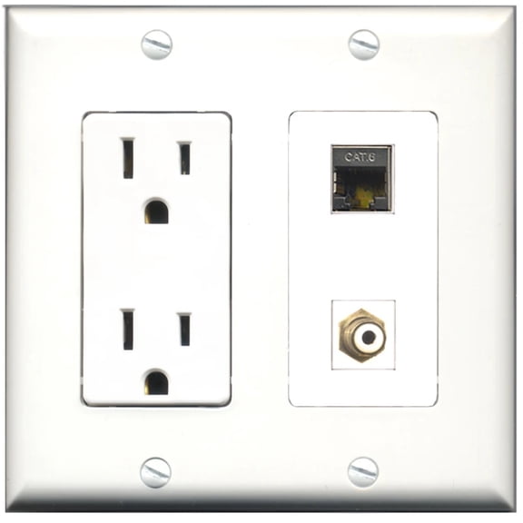 Ultra Spec Cables 15 Amp Power Outlet 1 Port RCA 1 Port Shielded Cat6 Wall Plate