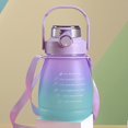 thumbnail image 3 of 1300ml Gradient Color Big Belly Cup Cartoon Straw Plastic Water Bottle (Purple), 3 of 7