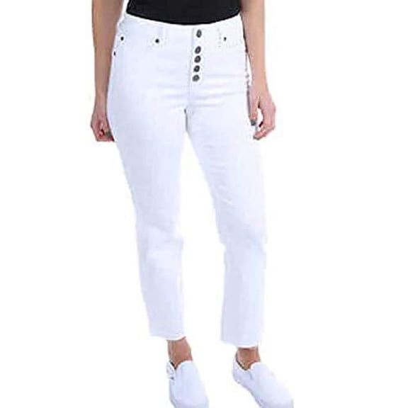 Kenneth Cole Ladies' Button Fly High Rise Straight Leg Comfort Stretch Jean (8/29, White-Watch)