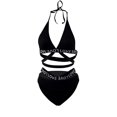 thumbnail image 5 of Levmjia Womens Lace Lingerie Set Halter Tie Back Solid Color Adjustable Strap Chain Decor Wireless Bra Panty Outfit Honeymoon Bedroom Dates, 5 of 6