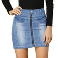 thumbnail image 1 of Allegra K Faldas de mezclilla para mujer Minifalda de mezclilla de cintura alta ajustada con cremallera frontal Azul M, 1 of 7