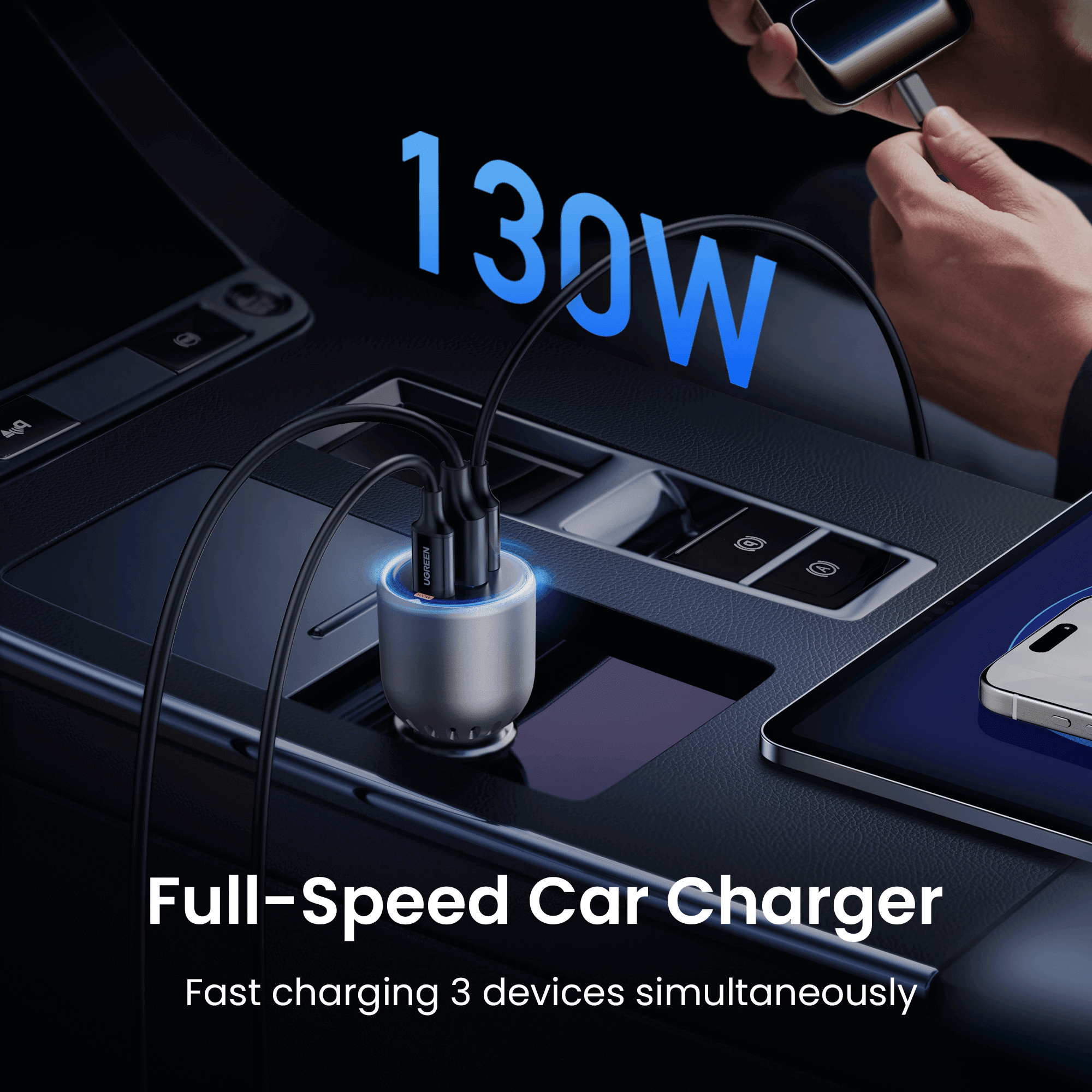 UGREEN 130W USB C Car Charger Adapter, Dual Port Fast Charging for Phones and Tablets