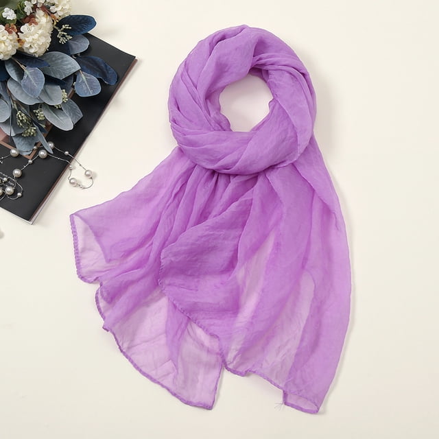 Baberdicy Foulard d'Été pour Femmes - Enveloppe en Chiffon Colorée - Protection Uv - Sortie de Plage - Design Élégant Transparent - Femmes Été Décontracté Coloré Multicolore Couleur Unie Chiffon Violet, Taille Unique