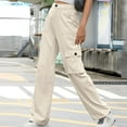 thumbnail image 2 of Women High Waisted Cargo Pants Wide Leg Casual Active Pants with Pockets Stretchy Outdoor Hiking Trousers Streetwear Beige XL, 2 of 7