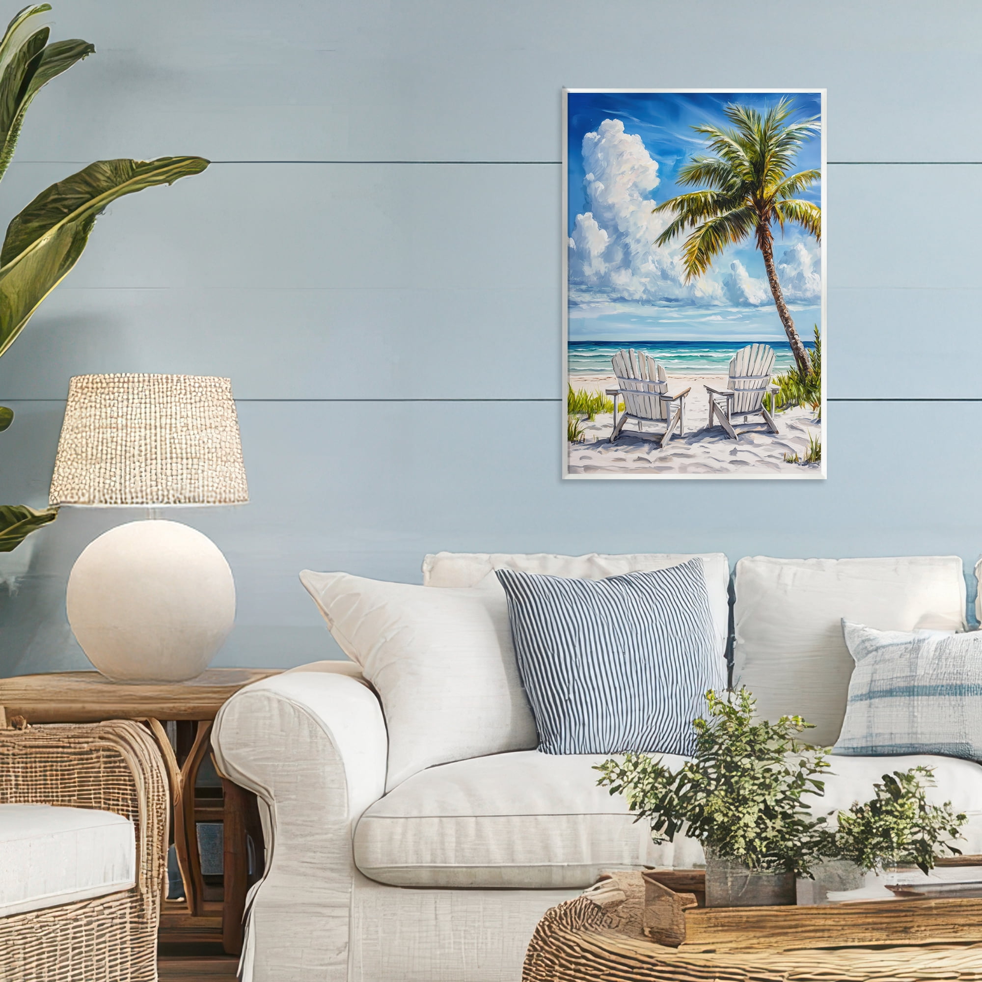 Stupell Industries Clouded Beach with Looming Palm Wall Plaque Art, design by Petal Prints Design