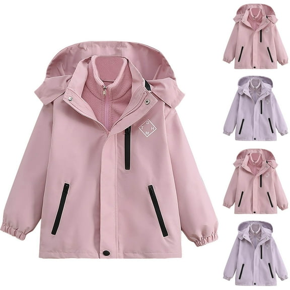 ATOGUTA Cute Jackets for Girls Waterproof 3 in 1 Insulated Windbreaker Coat with Removable Fleece Lining Size 4T-15, Pink