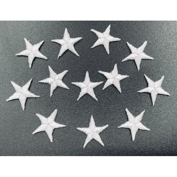 White 5/8" Star Iron-on Embroidered Applique - 12 Pieces