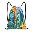 thumbnail image 1 of Xecao Bright Paper Cactus Scene Pattern Sports Drawstring Backpack - String Swim Gym Bag with Wet Proof Pocket for Women&Men-Medium, 1 of 6