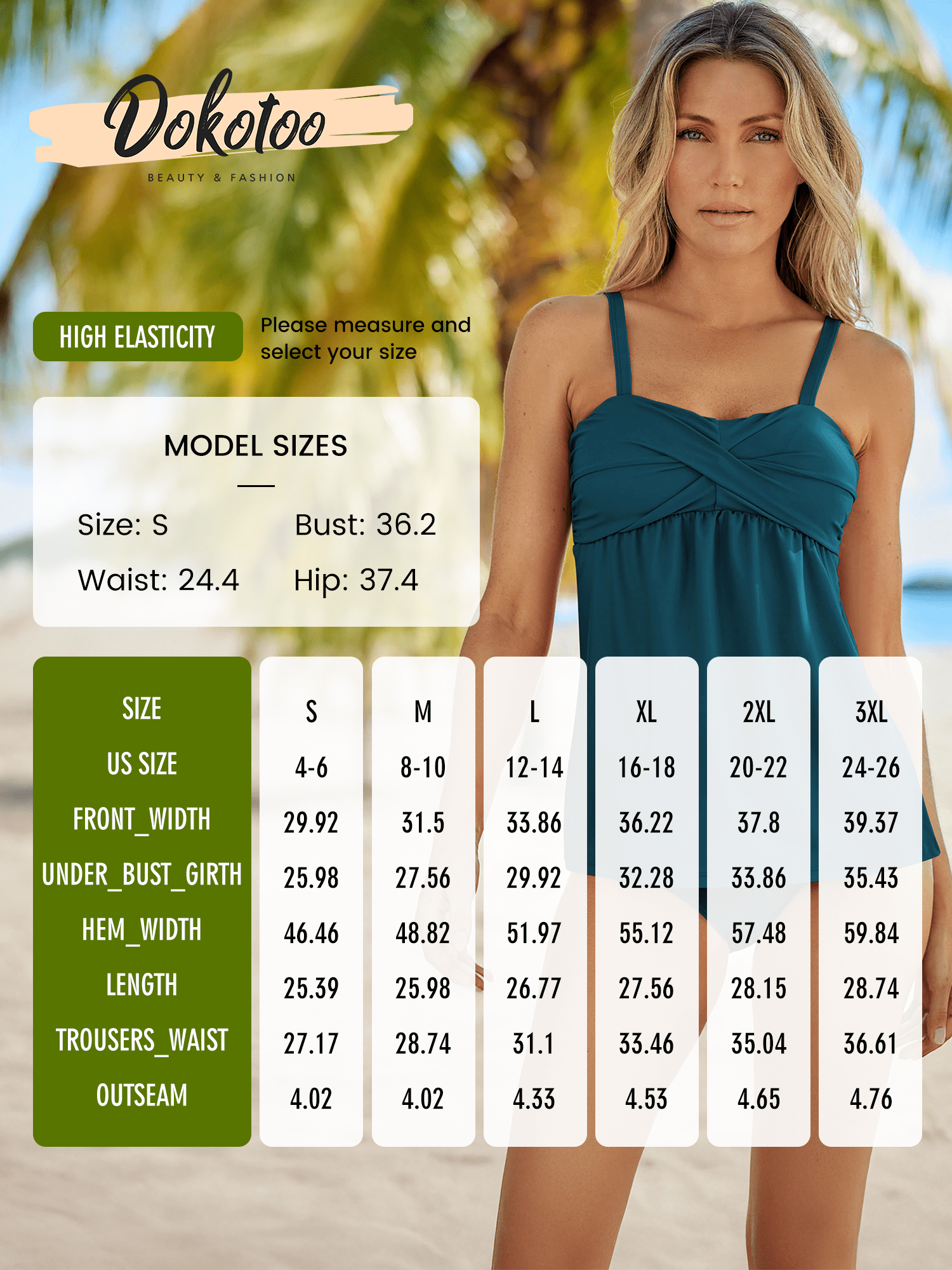DOKOTOO Women Tankini Set Two Piece Padded Bathing Suits Swimsuit Ruched Tankini Top with Swim Brief 2PCS Swimwear Green M 8-10