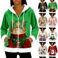 thumbnail image 5 of Women's Casual Fashion Long-Sleeve Zip-Up Fleece Hooded Cardigan with Christmas Print, Cozy and Warm for Winter Season,Khaki,L, 5 of 8