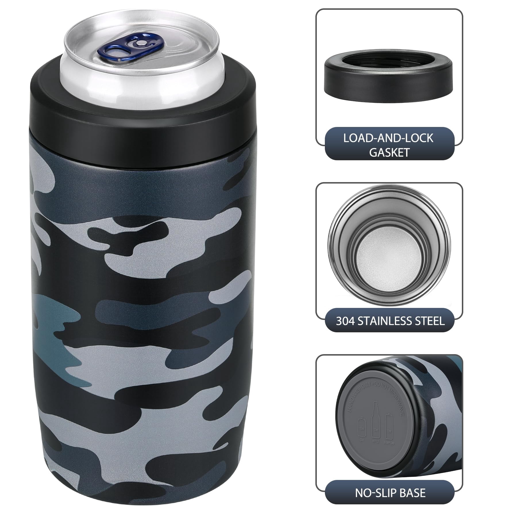 Jslove 4 in 1 Insulated Can Cooler - Universal Size for 12 oz Cans, Slim Cans, and Bottles - Camouflage