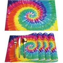 Rainbow Tie Dye Placemats Set of 6 Rectangle Table Mats Washable Heat-Resistant Place Mat for Kitchen Dining Table Decor Indoor Outdoor