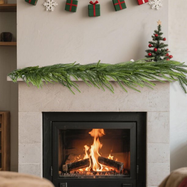 Guirnalda de pino artificial, guirnalda de vegetación navideña de 150 cm, adorno de pino navideño para decoración de mesa de chimenea de festival y | en línea