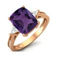 thumbnail image 2 of 925 Sterling Silver Rose Vermeil 9X7mm Cushion Amethyst Solitaire Women Valentines Day Gifts Ring, 2 of 3