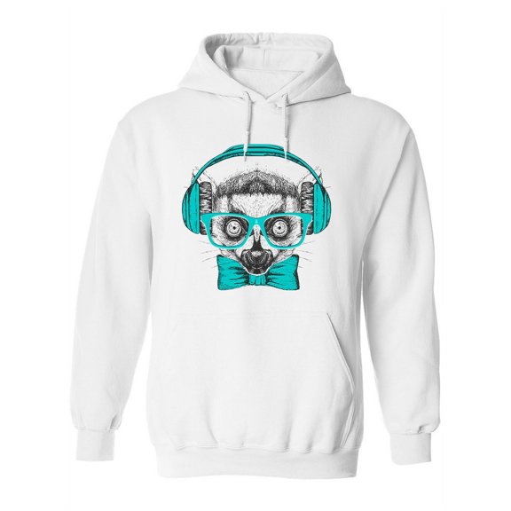 Hipster Lemur With Headphones. Hoodie Women -Image by Shutterstock, Female x-Large