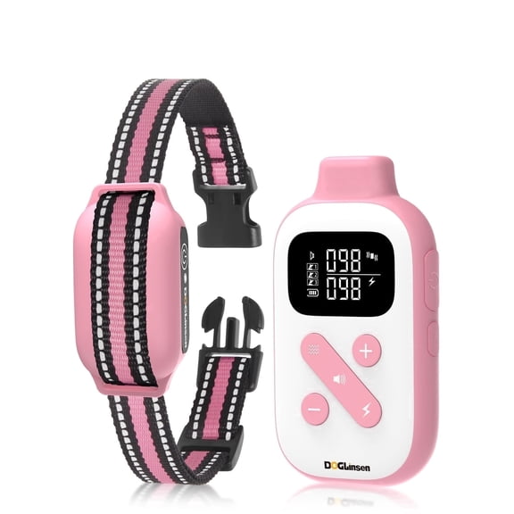 PetJoy Dog Training Collar with Remote，2-in-1 Bark and Shock Collar for Dogs，Automatic Bark Collar with Remote, Dog Shock Collar with Vibration, Beep, Shock and Automatic,Pink