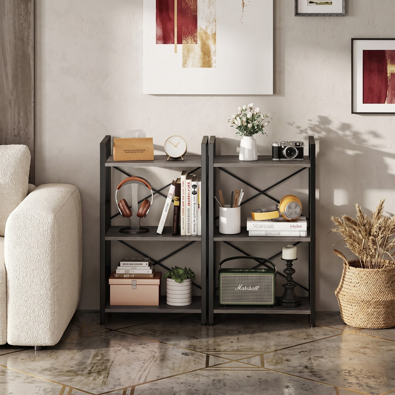 Furnibear 4-Tier Bookshelf with Metal Frame, Freestanding Wooden Storage Rack Display Bookcase Organizer with Anti-Tip Anchors for Home Office Study Living Room, Oak