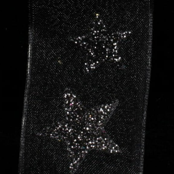 The Ribbon People Black and Silver Star Wired Craft Ribbon 1.5" x 27 Yards