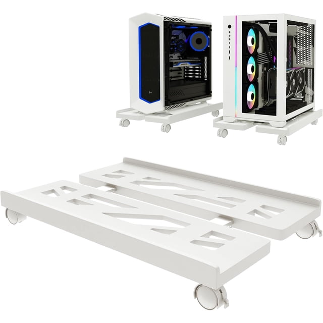 Computer Tower Stand CPU Stand Adjustable Mobile Cart Holder Desktop Stand with Rolling Locking Caster Wheels PC Tower Stand Holder for Floor Carpet Gaming PC Case Home Office