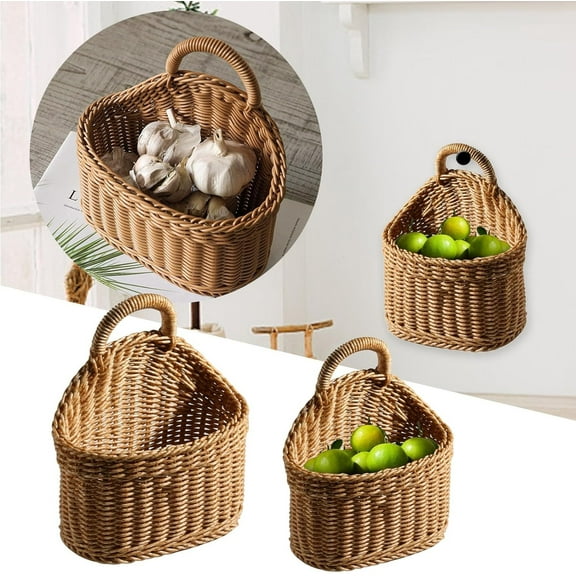 Woven Wall Storage Basket Plastic Hanging Organizer Large Capacity Home Decor for Kitchen Bathroom Living Room Wall Mounted Space Saving