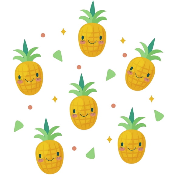 Vinyl 20" x 22" Pineapple Smileys Emoticon Art Home Living Room Wall Decoration Sticker Multicolored Art Patterns Design Kids Bedroom Easy To Apply Adhesive Wall Decal