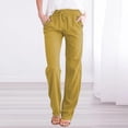 thumbnail image 2 of Solid Straight Pants Waist And Long Women Casual Elastic Drawstring Cotton Pants, 2 of 5