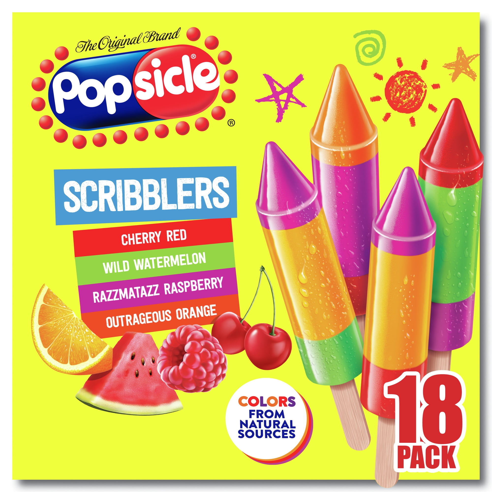 Popsicle Scribblers Colors from Natural Sources Popsicle Ice Pops, 18 Count